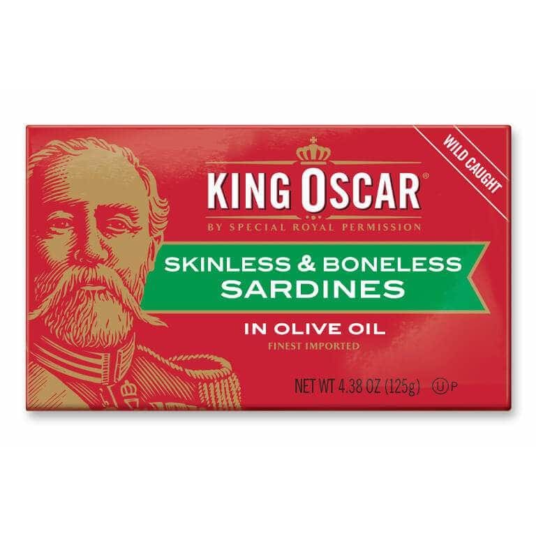 KING OSCAR Grocery > Pantry > Meat Poultry & Seafood KING OSCAR: Sardines Sknls Bnls Ooil, 4.38 oz