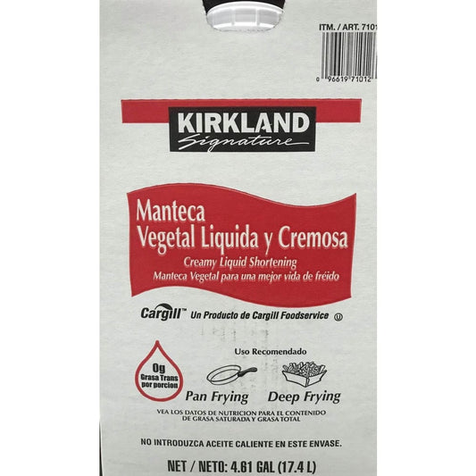 Kirkland Signature, Creamy Liquid Shortening, Manteca Vegetal Liquida y Cremosa, 4.61 gal - ShelHealth.Com