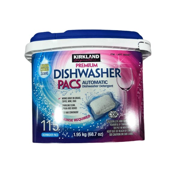 Kirkland Signature Dishwasher Pacs, Automatic Dishwasher Detergent, 115 Count - ShelHealth.Com