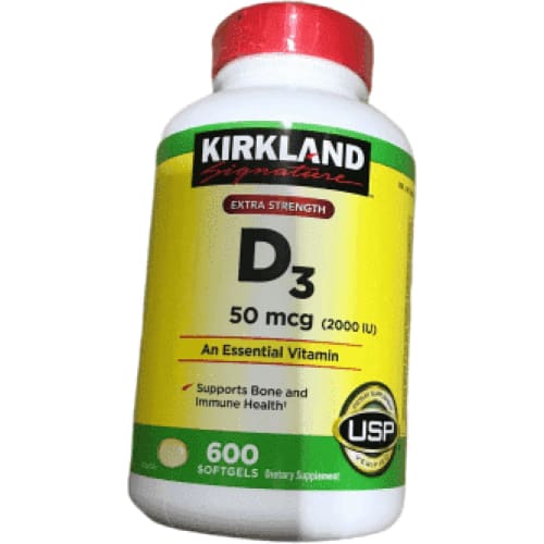 Kirkland Signature Extra Strength Vitamin D3 2000 I.U. 600 Softgels, Bottle - ShelHealth.Com