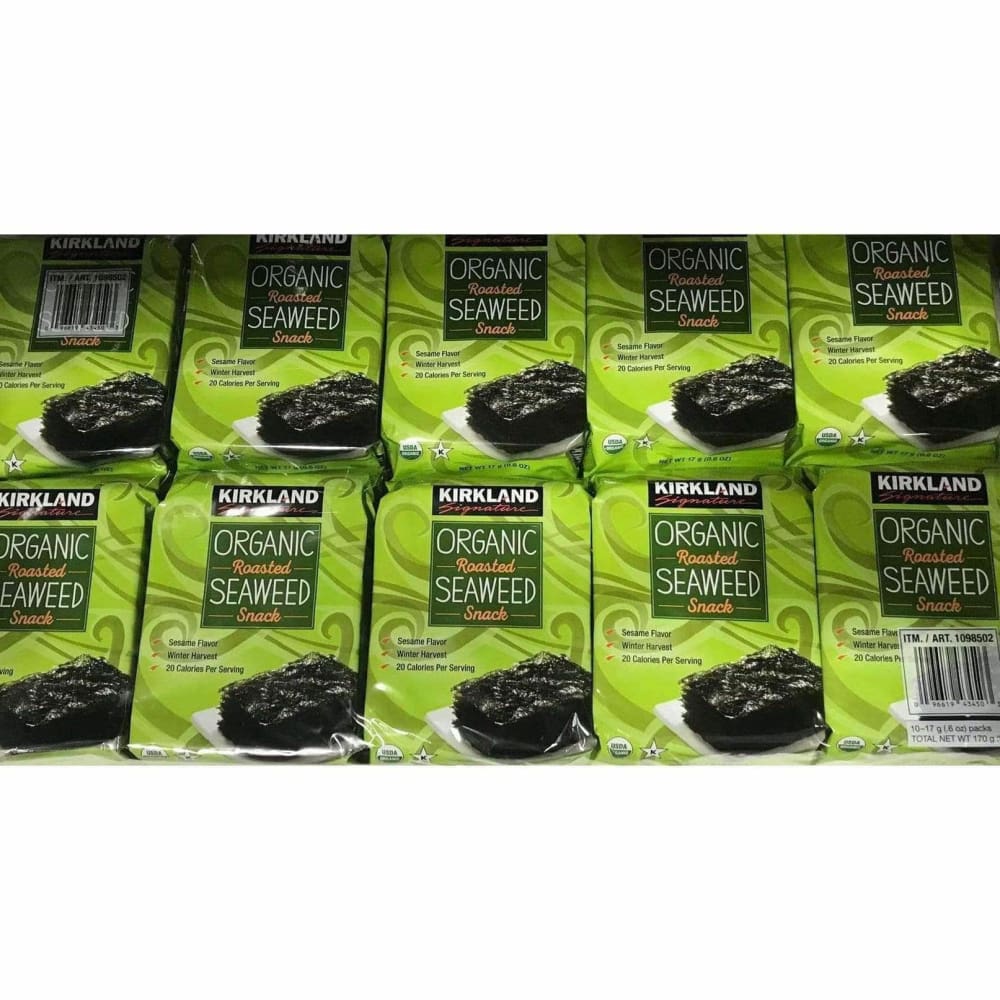 Kirkland Signature Organic Roasted Seaweed Snack Pack of 10 (0.6 Ounces each) - ShelHealth.Com