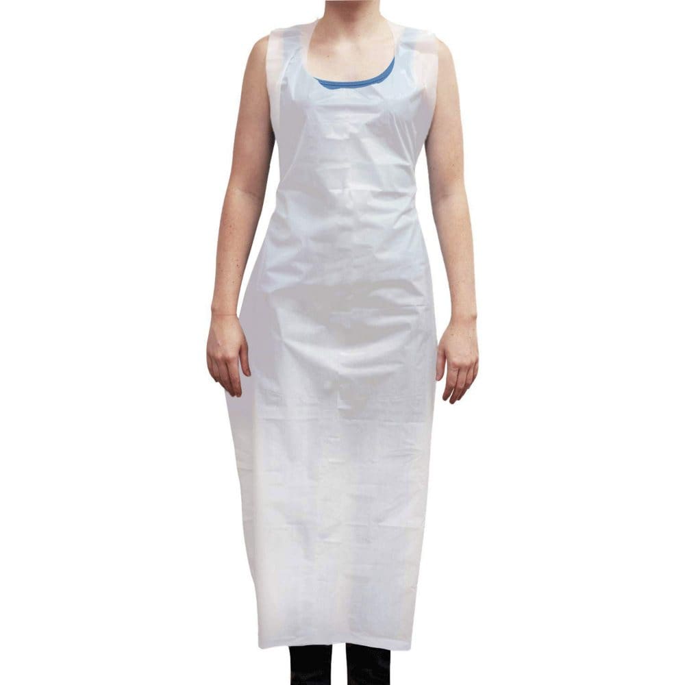 Kleen Chef Disposable Waterproof Poly Aprons White (100 ct.) - Cleaning Carts & Tools - Kleen Chef