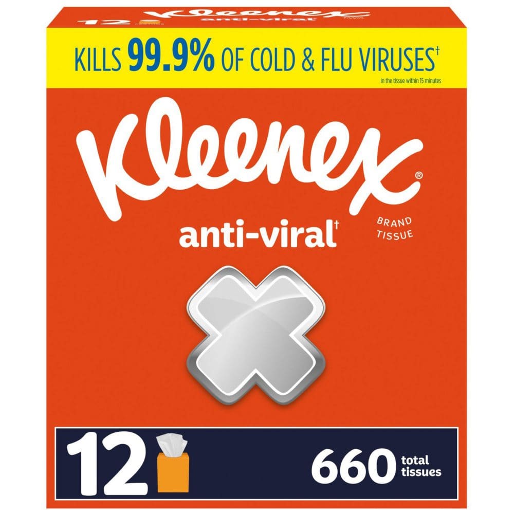 Kleenex Anti-Viral 3-Ply Facial Tissues Cube Boxes (55 tissues/box 12 boxes) - Paper & Plastic - Kleenex Anti-Viral