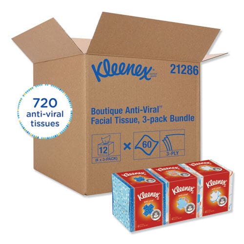 Kleenex Boutique Anti-viral Facial Tissue 3-ply White Pop-up Box 60 Sheets/box 3 Boxes/pack 4 Packs/carton - Janitorial & Sanitation -