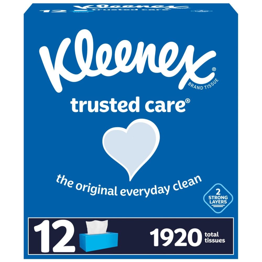 Kleenex Trusted Care 2-ply Facial Tissues Flat Boxes (160 tissues/box 12 boxes) - Paper & Plastic - Kleenex