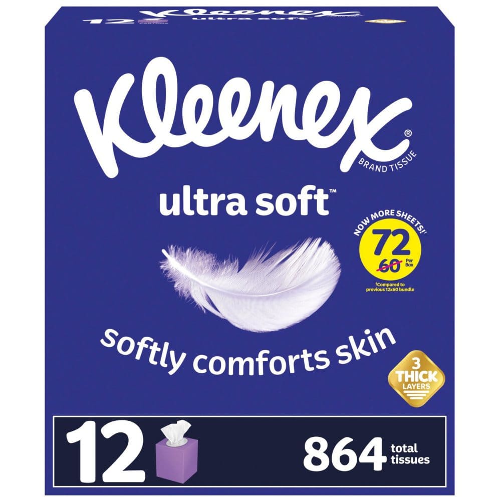 Kleenex Ultra Soft 3-Ply Facial Tissues Cube Boxes (72 tissues/box 12 boxes) - Paper & Plastic - Kleenex Ultra