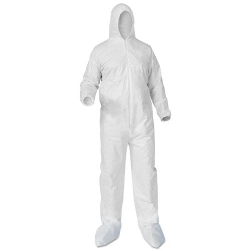 KleenGuard A35 Liquid And Particle Protection Coveralls Zipper Front Hood/boots Elastic Wrists/ankles 4x-large White 25/carton - Janitorial