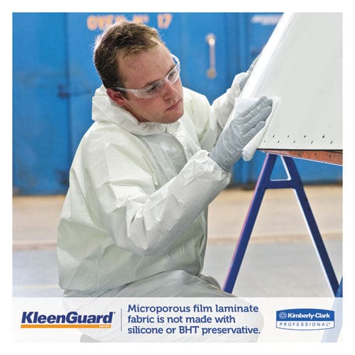 KleenGuard A35 Liquid And Particle Protection Coveralls Zipper Front Hooded Elastic Wrists And Ankles Large White 25/carton - Janitorial &