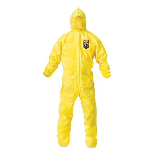 KleenGuard A70 Chemical Spray Protection Coveralls Hooded Storm Flap Large Yellow 12/carton - Janitorial & Sanitation - KleenGuard™