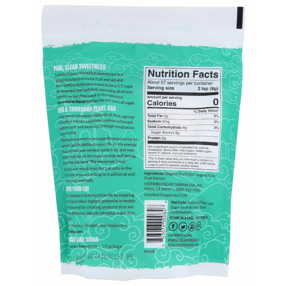 LAKANTO Lakanto Monk Fruit Sweetener, 16 Oz