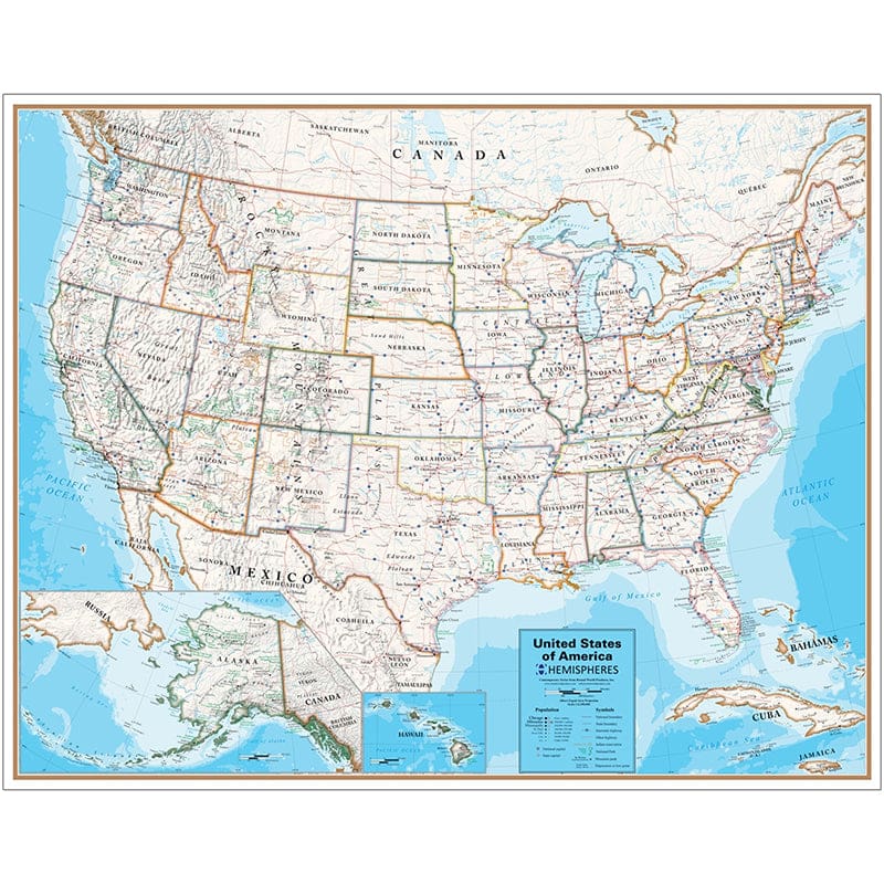 Laminated Wall Map United States Hemispheres Contemporary (Pack of 2) - Maps & Map Skills - Round World Products