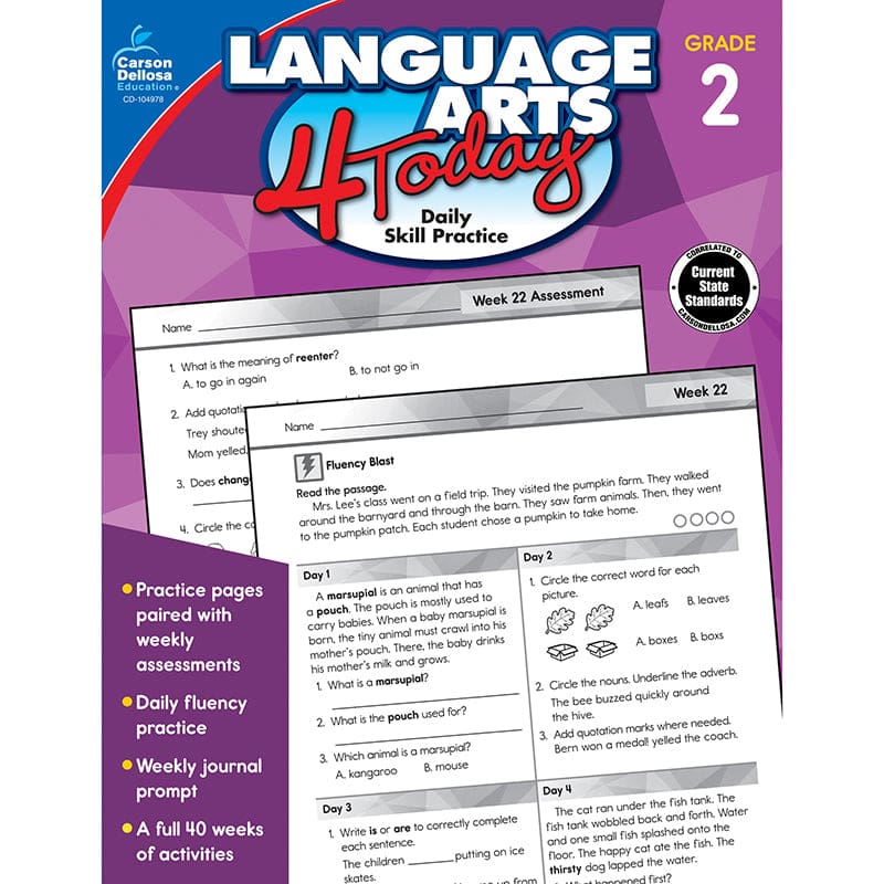 Language Arts 4 Today Grade 2 Workbook (Pack of 6) - Activities - Carson Dellosa Education