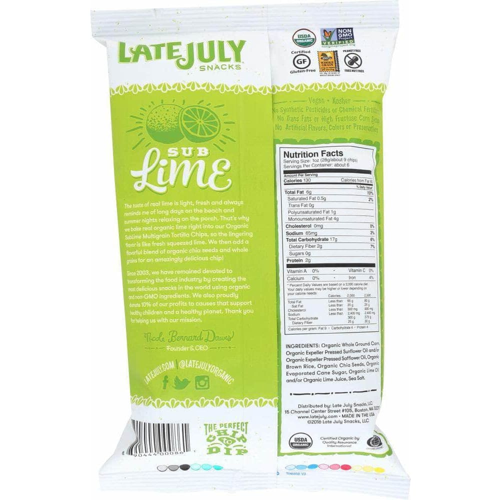 Late July Organic Multigrain Snack Chips Gluten Free SubLime, 5.5 oz ...