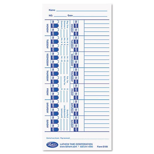 Lathem Time Time Clock Cards For Lathem Time E Series One Side 4 X 9 100/pack - Office - Lathem® Time