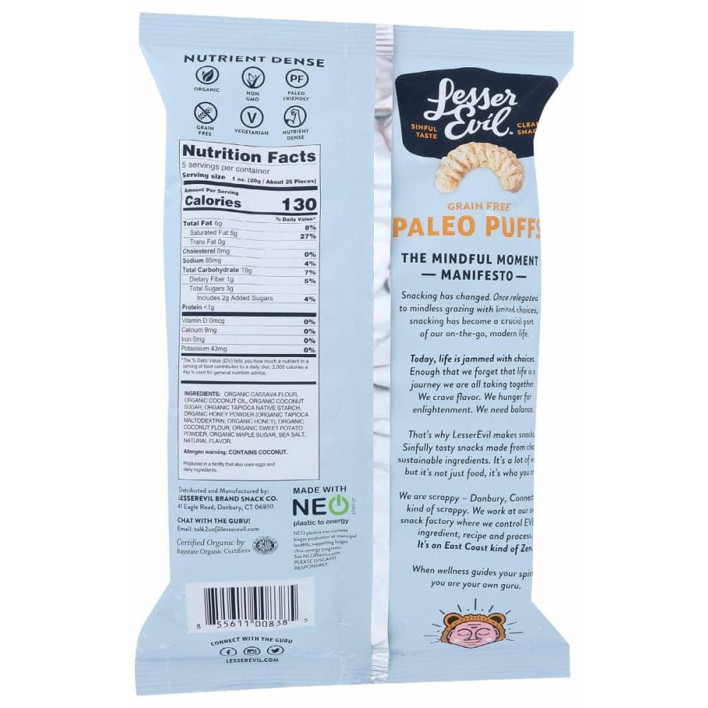 LESSER EVIL Lesser Evil Paleo Puffs Honey Roasted, 5 Oz
