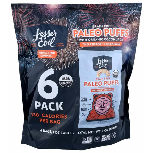 LESSER EVIL Lesser Evil Paleo Puffs No Cheese Snack Pack, 6 Ea