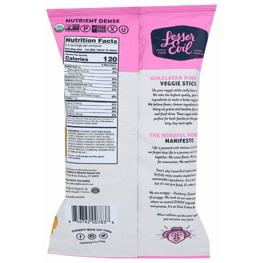 LESSER EVIL Lesser Evil Veggie Sticks Himalayan Pink Salt, 4.5 Oz