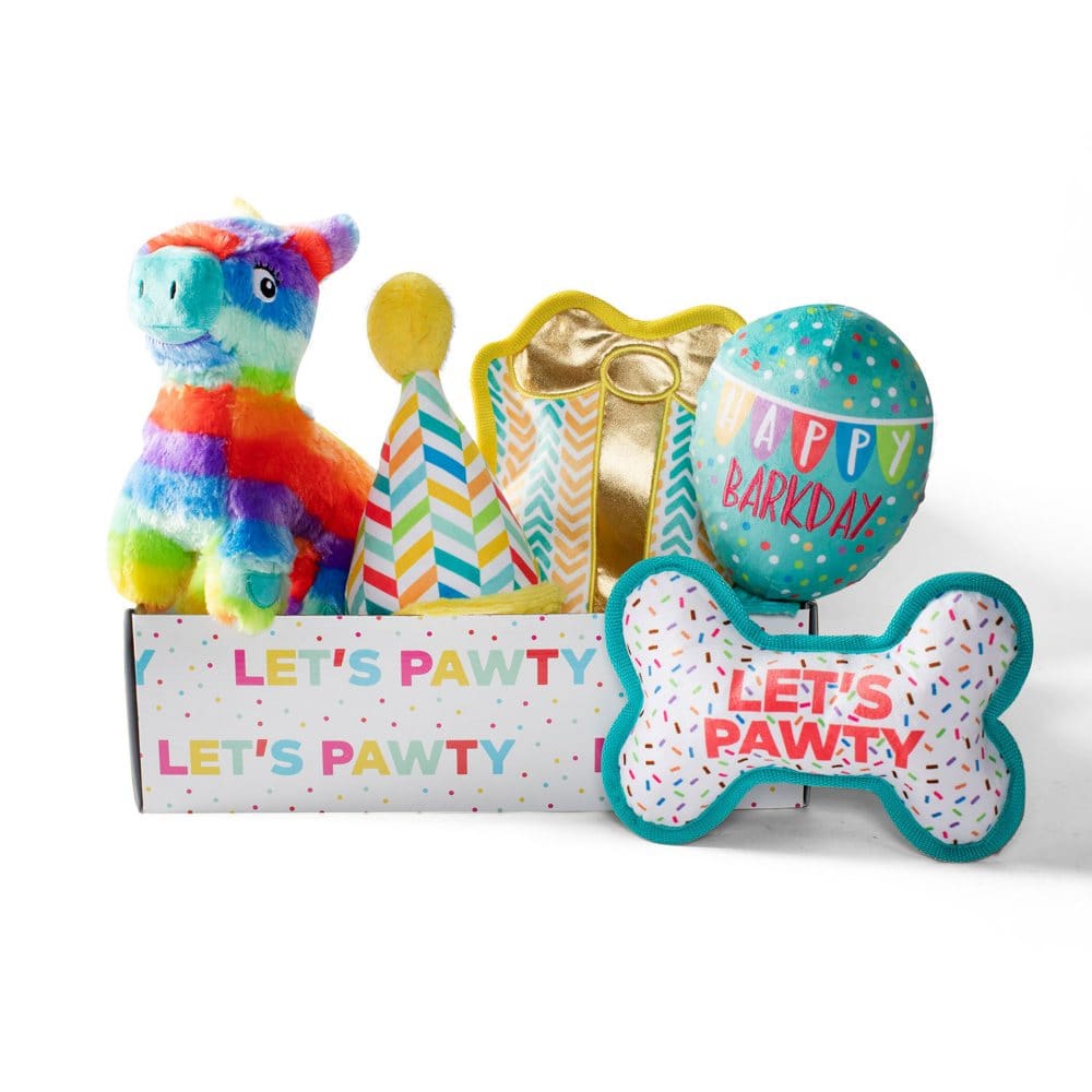 Let’s Pawty Birthday Box Dog Toy Bundle 5-Piece Set (White) - New Grocery & Household - Let’s Pawty