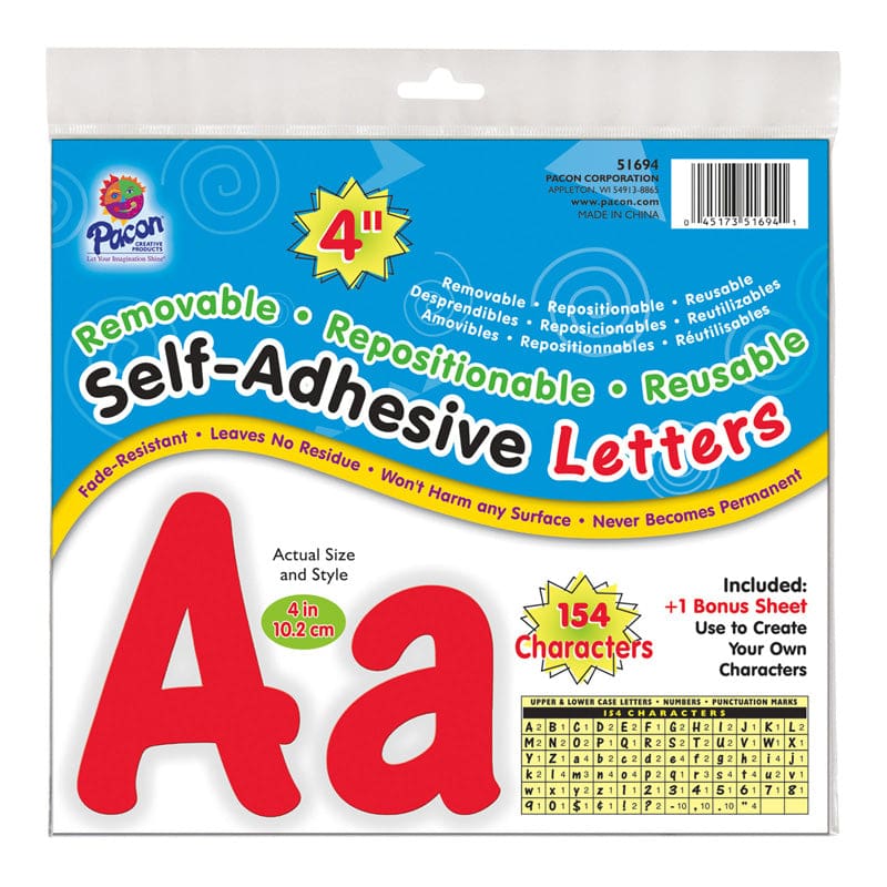 Letters Red Cheery Font 4In Self Adhesive (Pack of 2) - Letters - Dixon Ticonderoga Co - Pacon