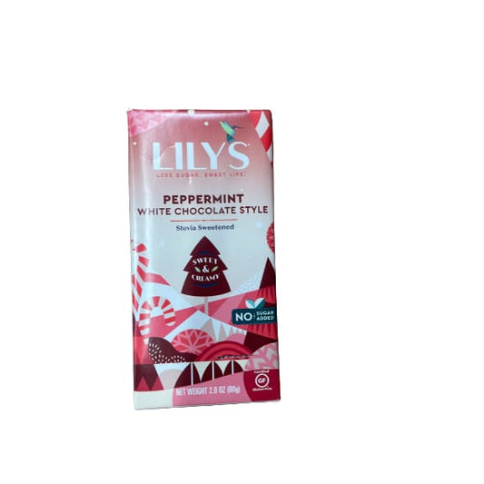 Lily’s - No Sugar Added Peppermint White Chocolate Bar Christmas Candy 2.8 oz 1 Piece - Lily’s