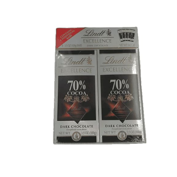 Lindt Lindor Excellence Bar, 70% Cocoa Supreme Dark Chocolate, Gluten-Free, 3.5 Ounce (Pack of 4) - ShelHealth.Com