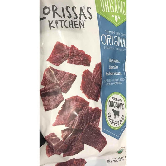 Lorissa's Kitchen Original USDA Organic Steak Strips Smoked Beef Jerky, 12 Ounces - ShelHealth.Com
