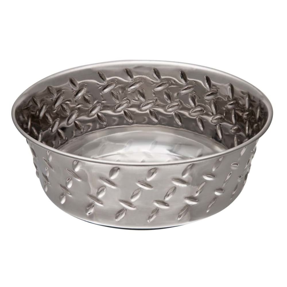 Loving Pets Diamond Plate Bowls with Non Skid Bottom Dog Dish Bowl Silver 1 Pint - Pet Supplies - Loving Pets