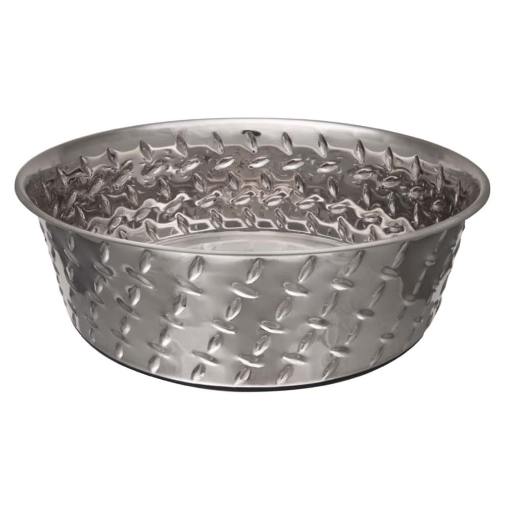 Loving Pets Diamond Plate Bowls with Non Skid Bottom Dog Dish Bowl Silver 1 Quart - Pet Supplies - Loving Pets