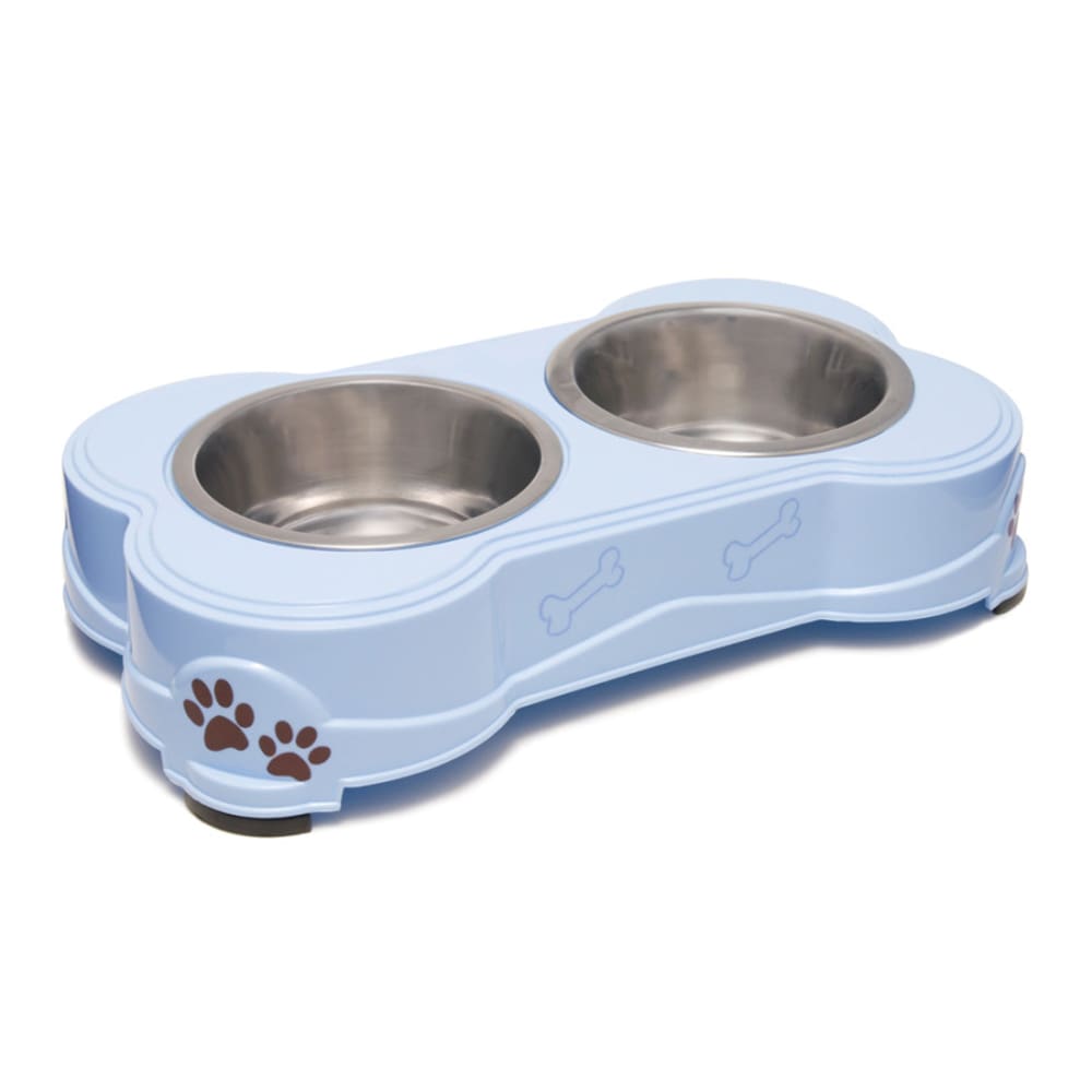 Loving Pets Double Diner Dog Bowl Paw Print and Bone Murano Blue Medium - Pet Supplies - Loving Pets