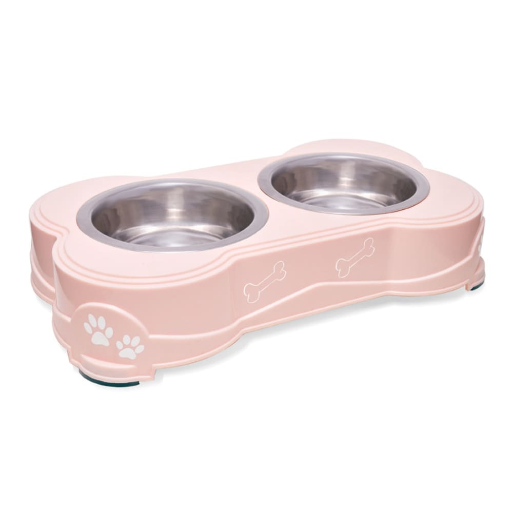 Loving Pets Double Diner Dog Bowl Paw Print and Bone Paparazzi Pink Small - Pet Supplies - Loving Pets