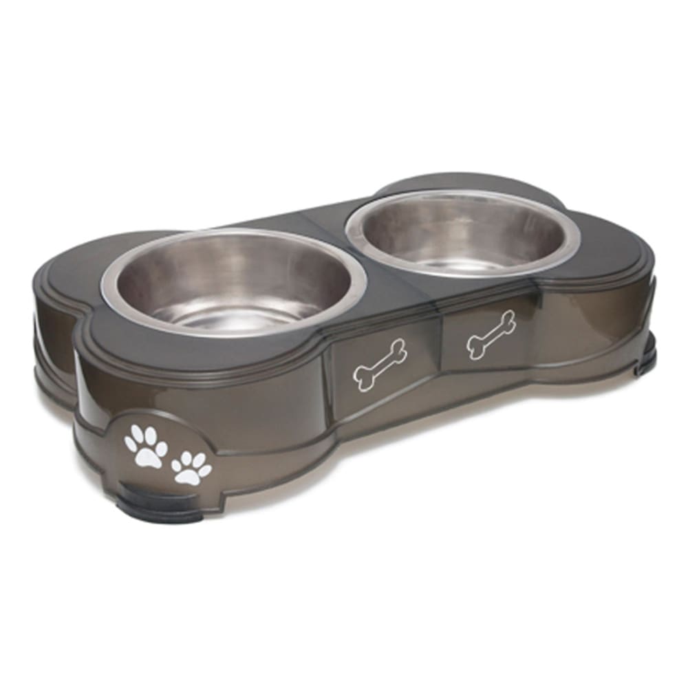 Loving Pets Double Diner Dog Bowl Paw Print & Bone Espresso Small - Pet Supplies - Loving Pets