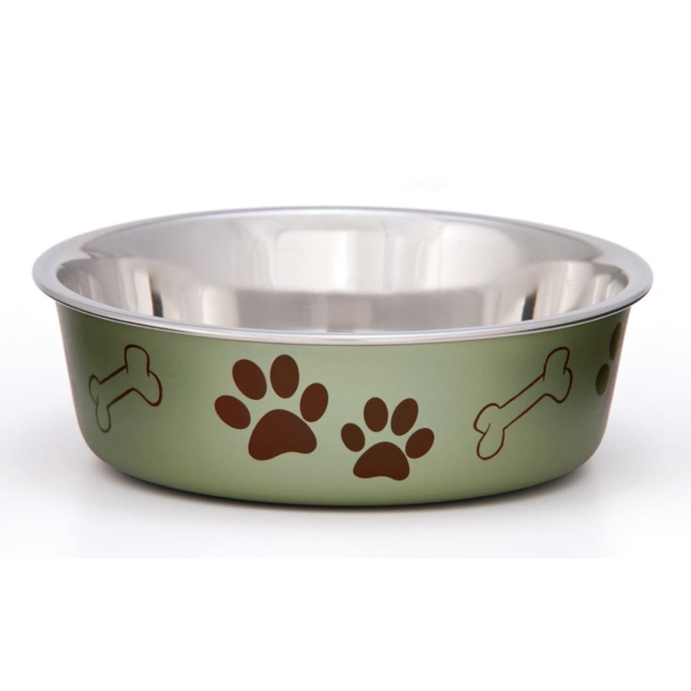 Loving Pets Metallic Dog Bowl Paw Print Artichoke Small - Pet Supplies - Loving Pets