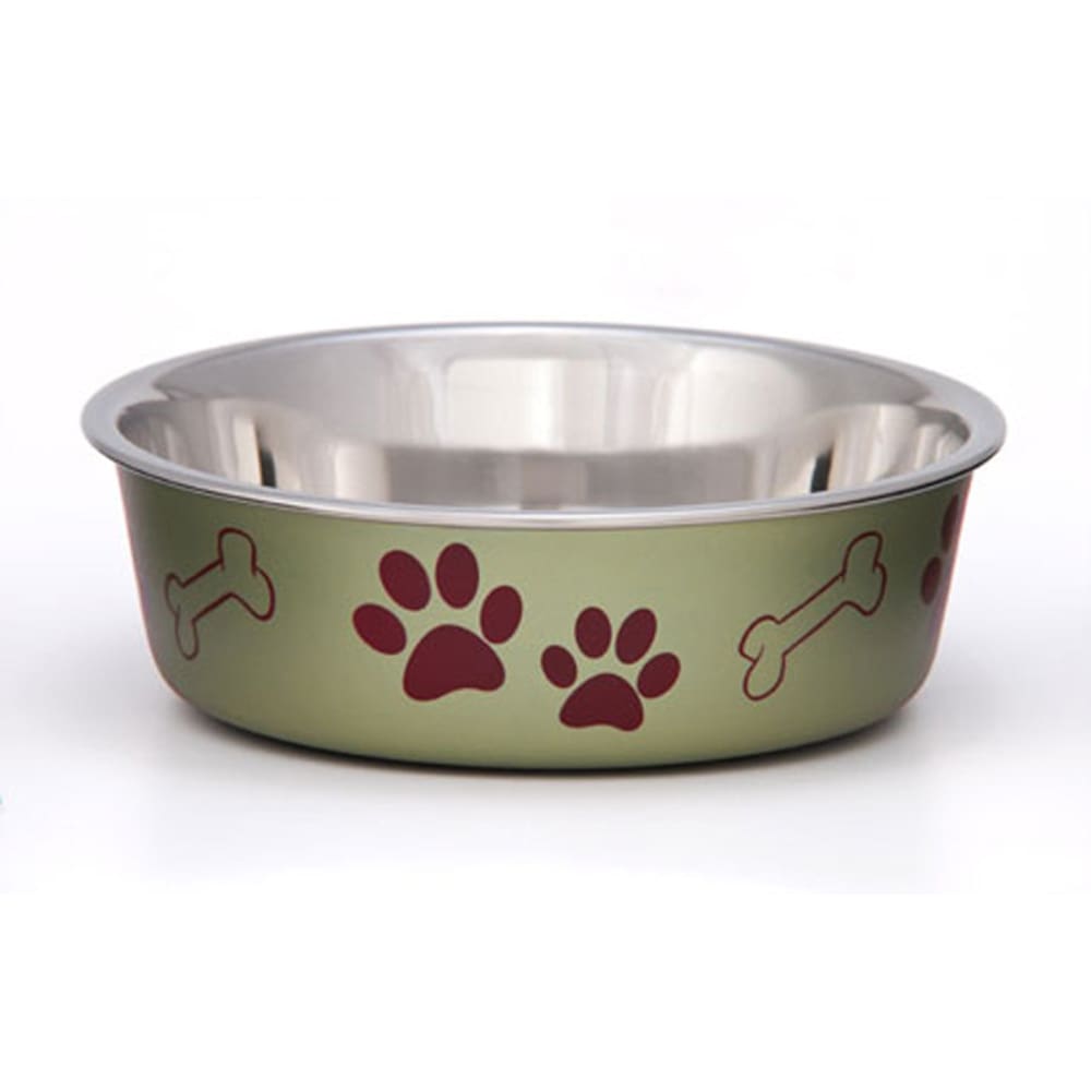 Loving Pets Metallic Dog Bowl Paw Print & Bone Artichoke Large - Pet Supplies - Loving Pets