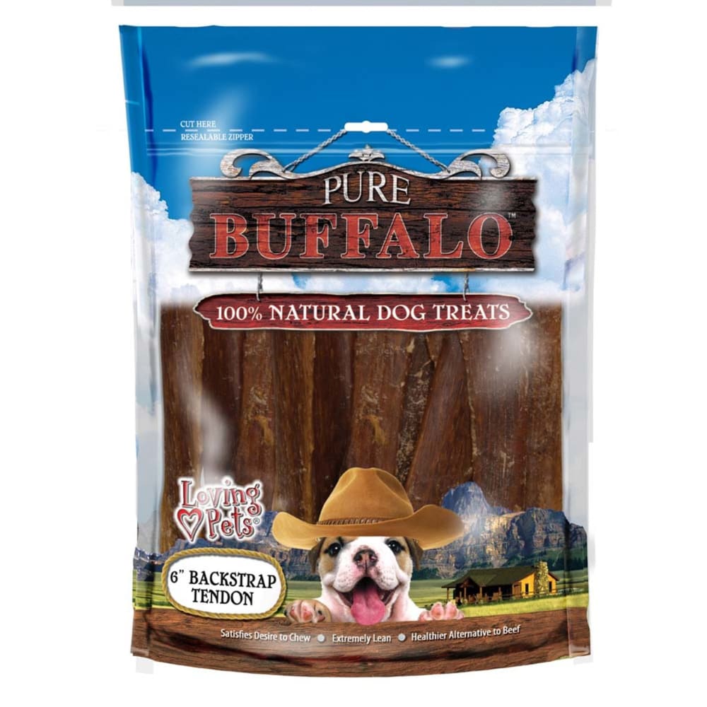 Loving Pets Pure Buffalo Backstrap Tendon Dog Treat 20 Pack 4-6 in - Pet Supplies - Loving Pets