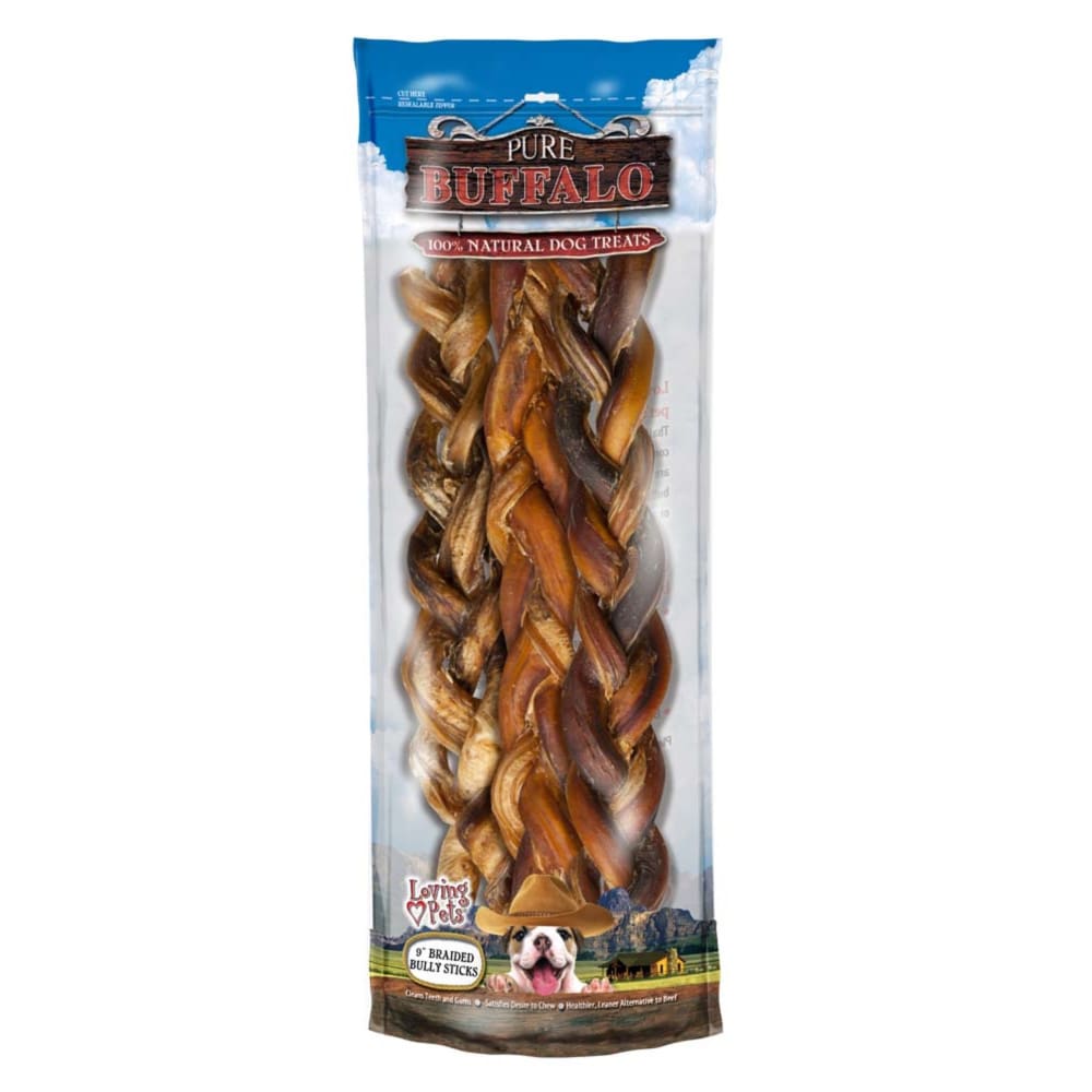 Loving Pets Pure Buffalo Braided Bully Sticks Dog Treat 9 in 2 Pack - Pet Supplies - Loving Pets