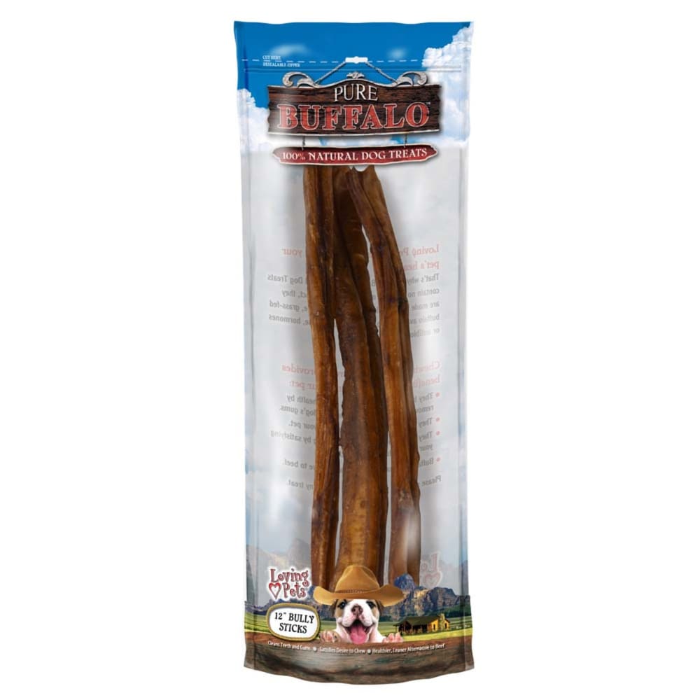 Loving Pets Pure Buffalo Bully Stick Dog Treat 12 in 3 Pack - Pet Supplies - Loving Pets