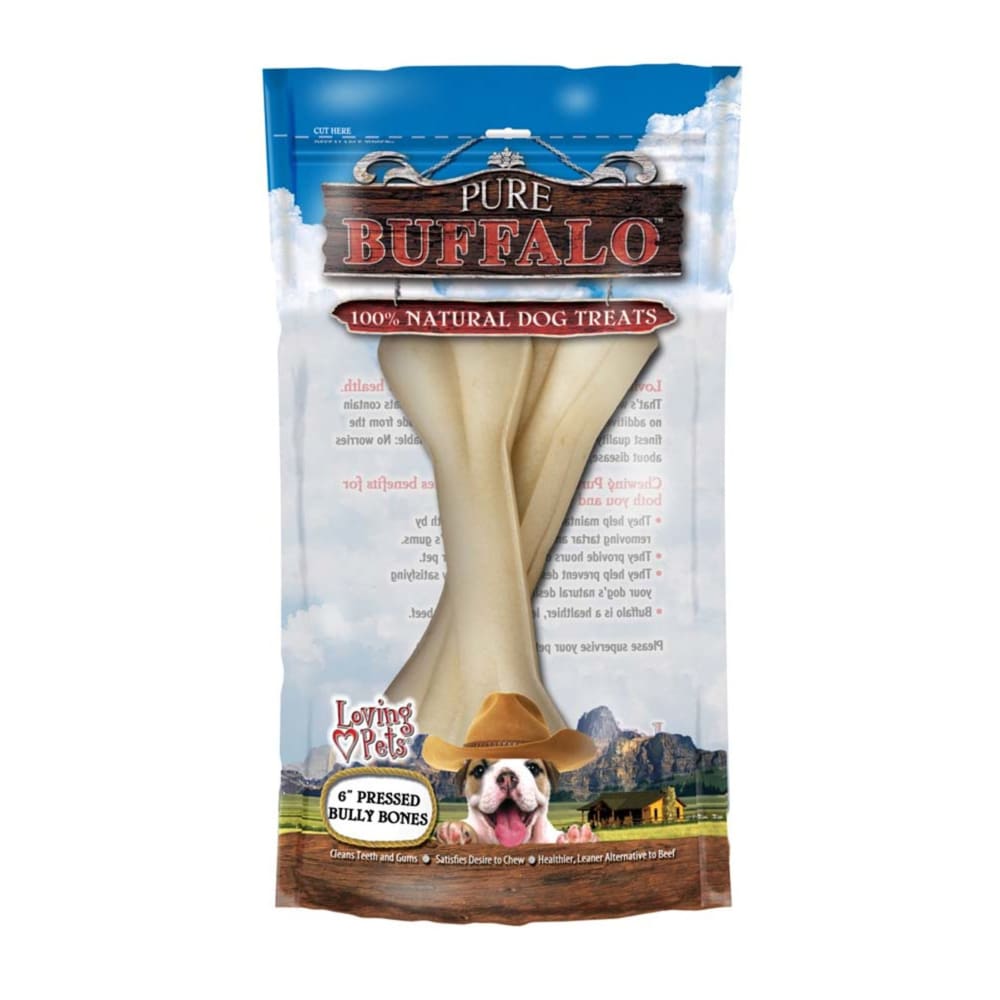 Loving Pets Pure Buffalo Pressed Bully Bones Dog Treat 2 Pack 6 in - Pet Supplies - Loving Pets