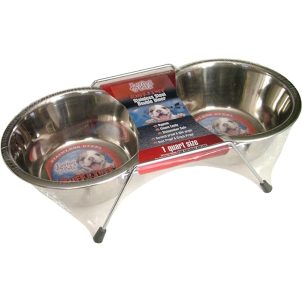 Loving Pets Stainless Steel Double Dog Diner Wrapped Silver 2 Quarts - Pet Supplies - Loving Pets