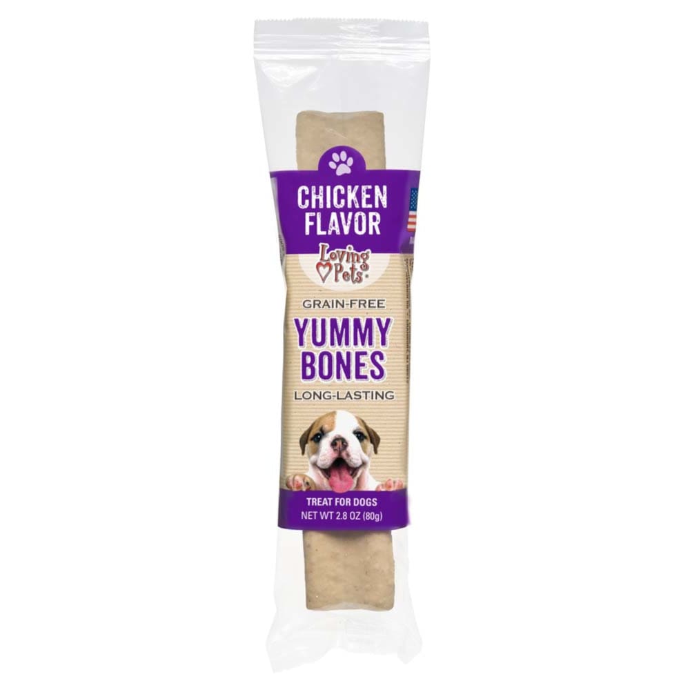 Loving Pets Yummy Bone Chicken Flavor Filled Dog Treat Wrapped 2.8 oz - Pet Supplies - Loving Pets
