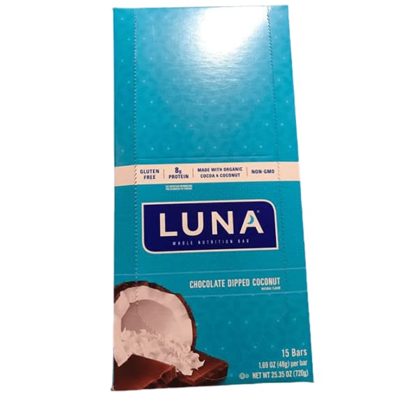 LUNA BAR - Gluten Free Bars - Chocolate Dipped Coconut Flavor - (1.69 Ounce Snack Bars, 15 Count) - ShelHealth.Com