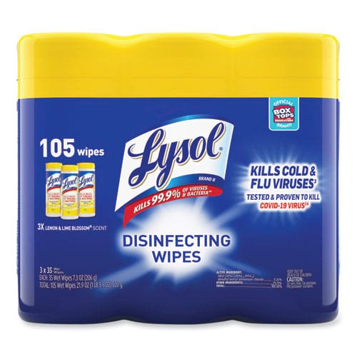LYSOL Brand Disinfecting Wipes 7 X 7.25 Lemon And Lime Blossom 35 Wipes/canister 3 Canisters/pack - School Supplies - LYSOL® Brand