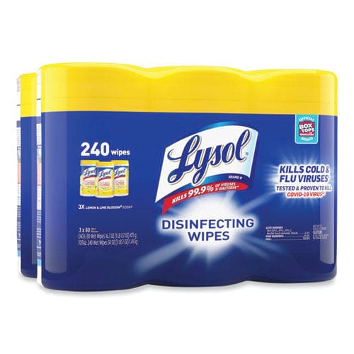 LYSOL Brand Disinfecting Wipes 7 X 7.25 Lemon And Lime Blossom 80 Wipes/canister 3 Canisters/pack - School Supplies - LYSOL® Brand