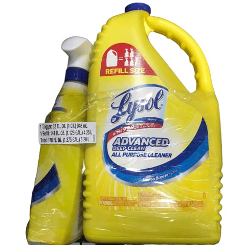 Lysol Lemon All Purpose Cleaner, 32 oz. Spray Bottle with 144 oz. Refill - ShelHealth.Com