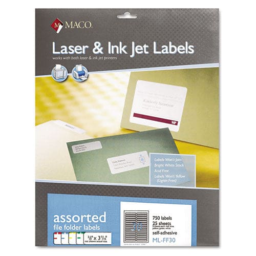 MACO Cover-all Opaque File Folder Labels Inkjet/laser Printers 0.66 X 3.44 White 30 Labels/sheet 50 Sheets/box - Office - MACO®