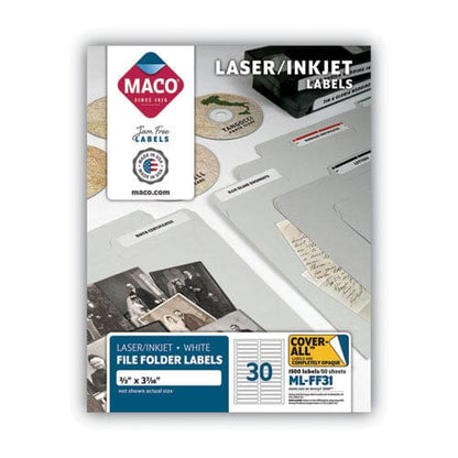 MACO Cover-all Opaque File Folder Labels Inkjet/laser Printers 0.66 X 3.44 White 30 Labels/sheet 50 Sheets/box - Office - MACO®
