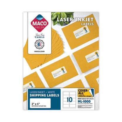 MACO Cover-all Opaque Laser/inkjet Shipping Labels Inkjet/laser Printers 2 X 4 White 10 Labels/sheet 100 Sheets/box - Office - MACO®