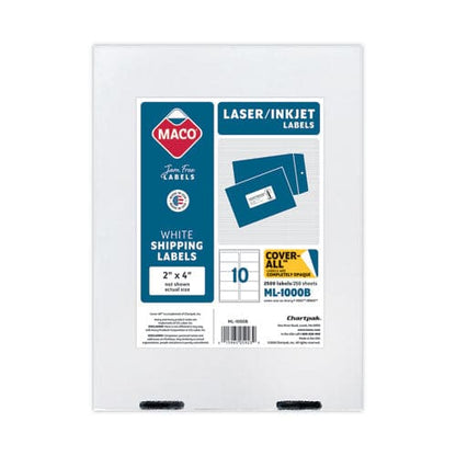 MACO Cover-all Opaque Laser/inkjet Shipping Labels Inkjet/laser Printers 2 X 4 White 10 Labels/sheet 250 Sheets/box - Office - MACO®