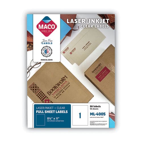 MACO Matte Clear Printable Shipping Address Labels Inkjet/laser Printers 8.5 X 11 Matte Clear 50/box - Office - MACO®