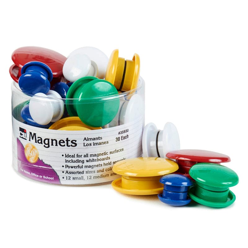 Magnets Round 30/Tub Assorted Sizes And Colors (Pack of 8) - Whiteboard Accessories - Charles Leonard