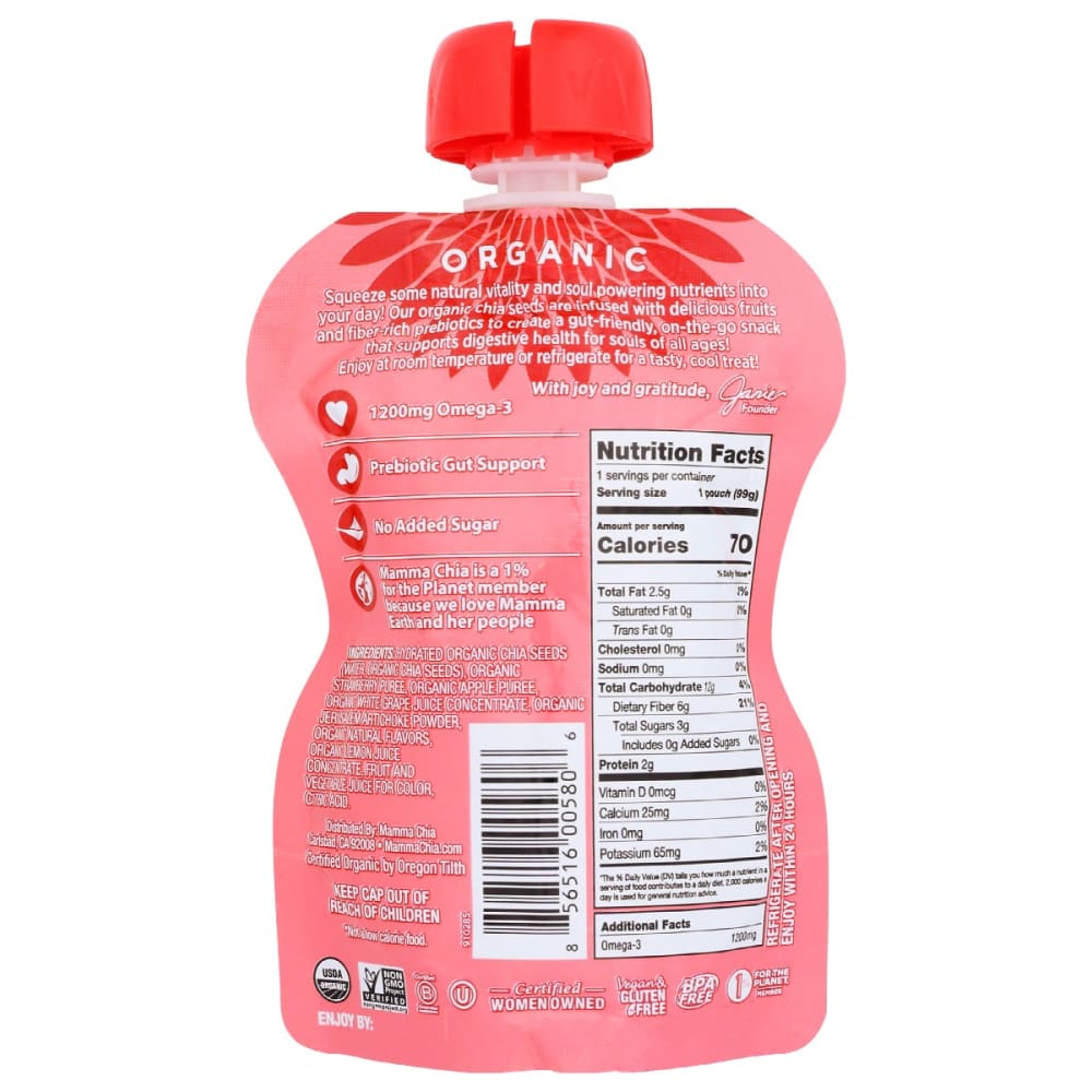 MAMMACHIA: Strawberry Lemonade Organic Chia Prebiotic Squeeze 3.5 oz - Grocery > Snacks - MAMMACHIA